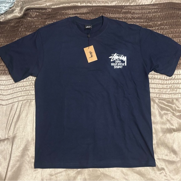 Stussy Dark Blue Graphic Tee - Picture 1 of 2